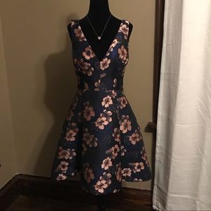 Betsy Johnson Navy Floral Jacquard dress